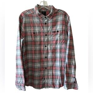 RVCA Plaid Diffusion Flannel Shirt Mens Large Long Sleeve Button Up Red Gray